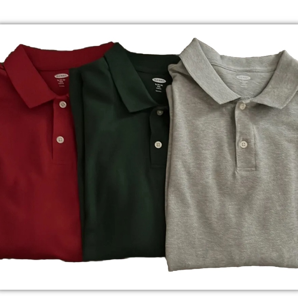 New Lot of Three Long Sleeved Solid Polo Style Shirts Red, Green, Grey Size XL. - Picture 1 of 6